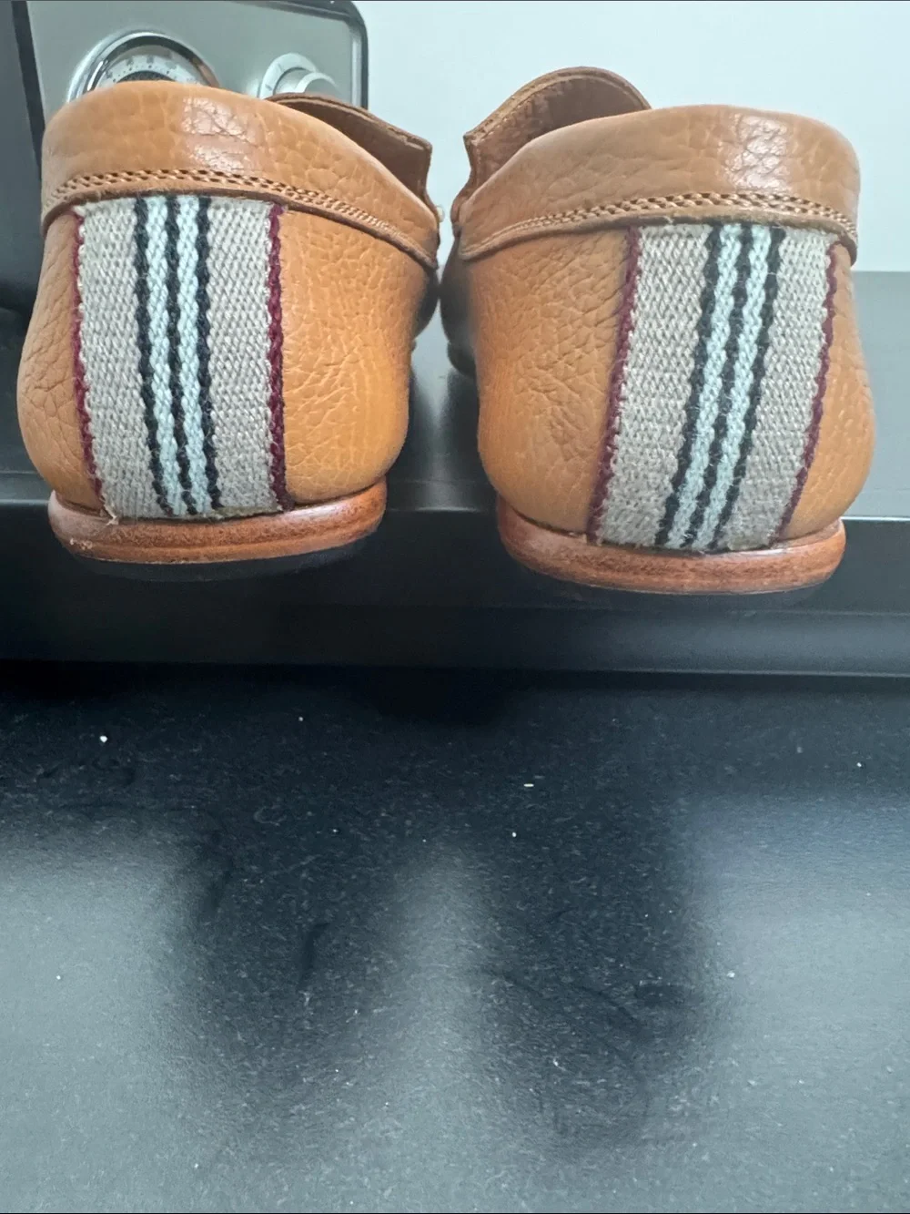 Burberry Tan Pebbled Leather Slip-On Loafers